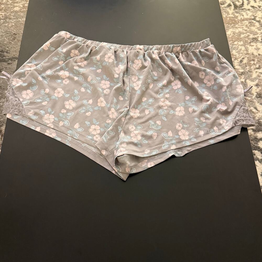 Nanette Lepore Grey Floral Lace Trim Pajama Shorts Lounge Wear 2XL